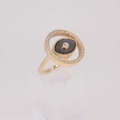 Bague or jaune 18k nacre grise motif oeil centre et entourage diamants