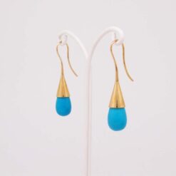 Boucles d'oreilles or jaune 18k gouttes en turquoise