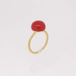 bague or jaune 18k bouton corail rouge de méditerranée corsica