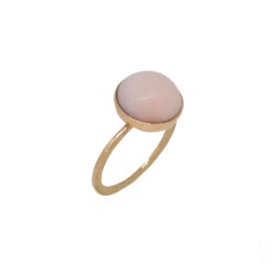 Bague or jaune 18k cabochon corail rose du Japon