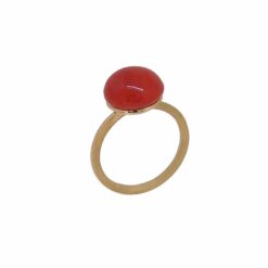 Bague or jaune 18 carat avec bouton corail rouge de méditerranée