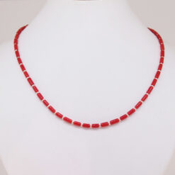 Collier tube corail rouge et boules d'argent