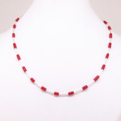 Collier tubes corail rouge et tubes d'argent