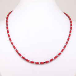 Collier tube corail rouge hématite