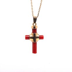 Croix or jaune 18K corail rouge grand modèle