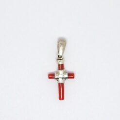 pendentif croix argent et corail rouge