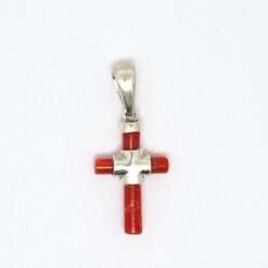 pendentif croix en argent et corail rouge med