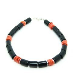 BRACELET CORAIL ONYX ET HEMATITE