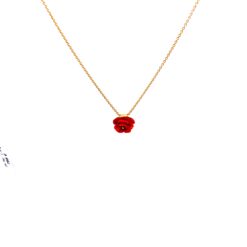 Tour du cou Or jaune 18 k avec un pendentif fleur corail rouge